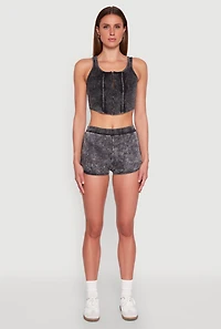 Womens Cropped Mineral Wash Corset Top,