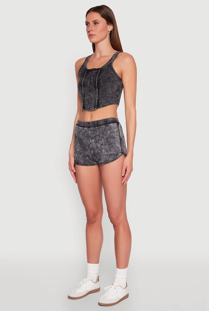 Womens Cropped Mineral Wash Corset Top,