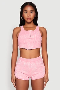 Womens Cropped Mineral Wash Corset Top, Pink, Size XL