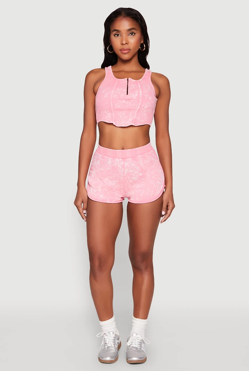 Womens Cropped Mineral Wash Corset Top, Pink, Size XL