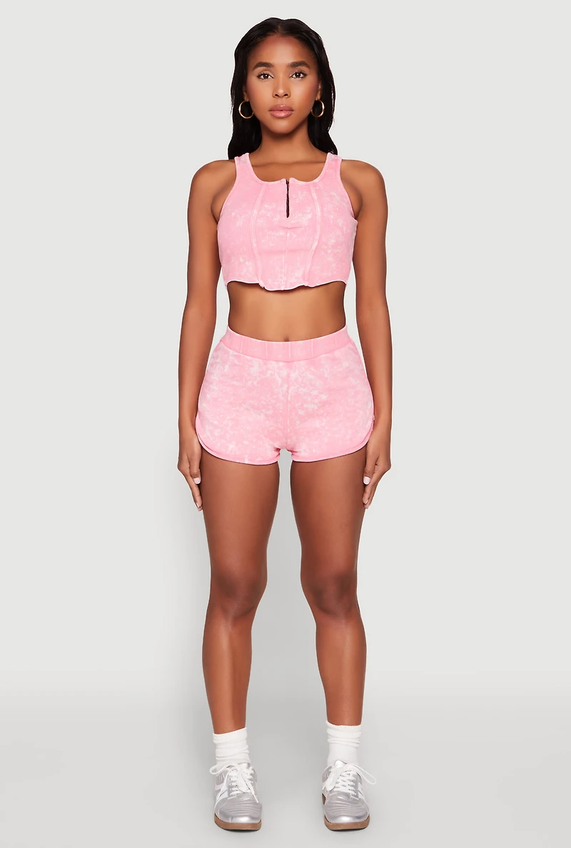 Womens Cropped Mineral Wash Corset Top, Pink, Size XL