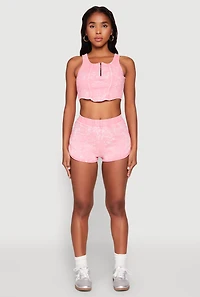 Womens Cropped Mineral Wash Corset Top, Pink, Size XL