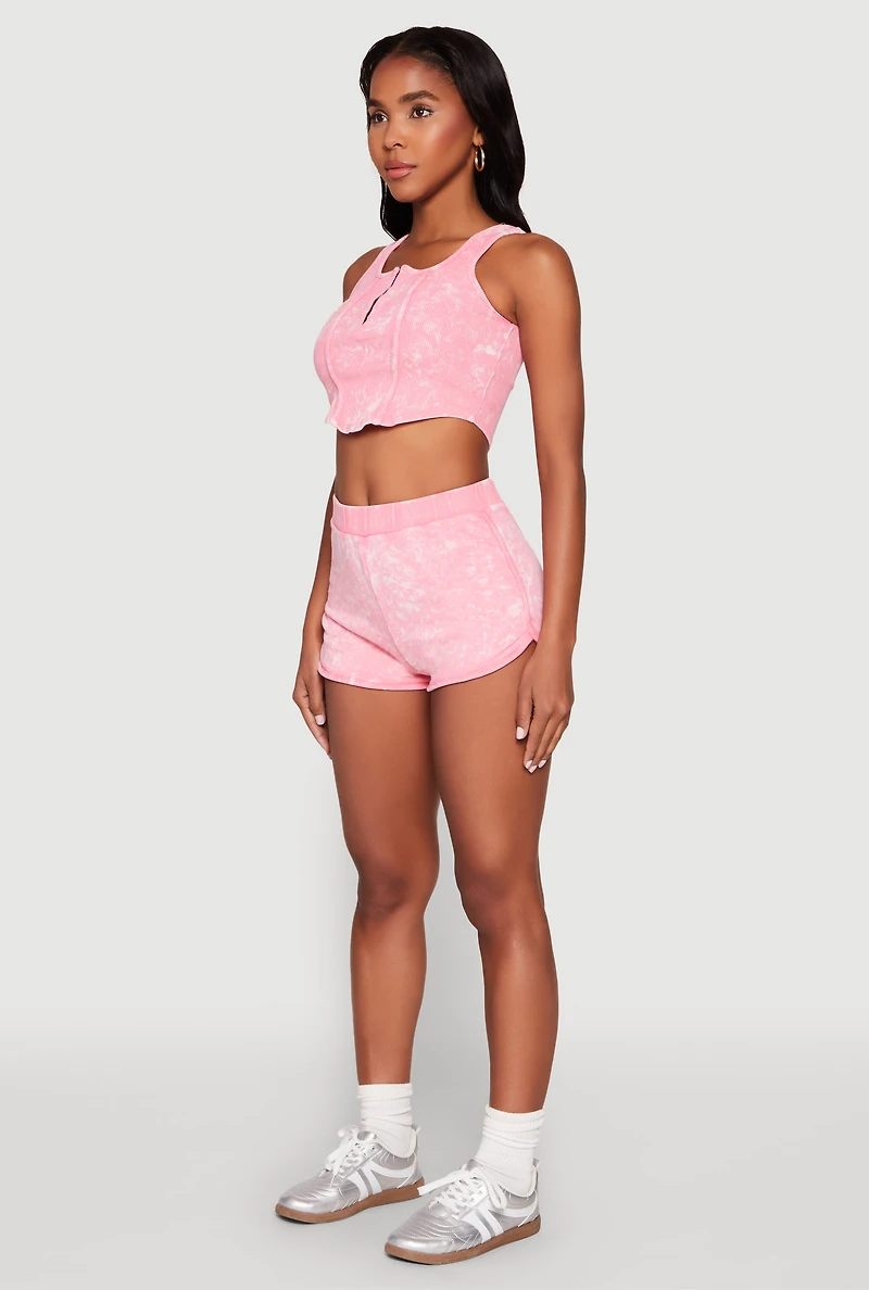 Womens Cropped Mineral Wash Corset Top, Pink,