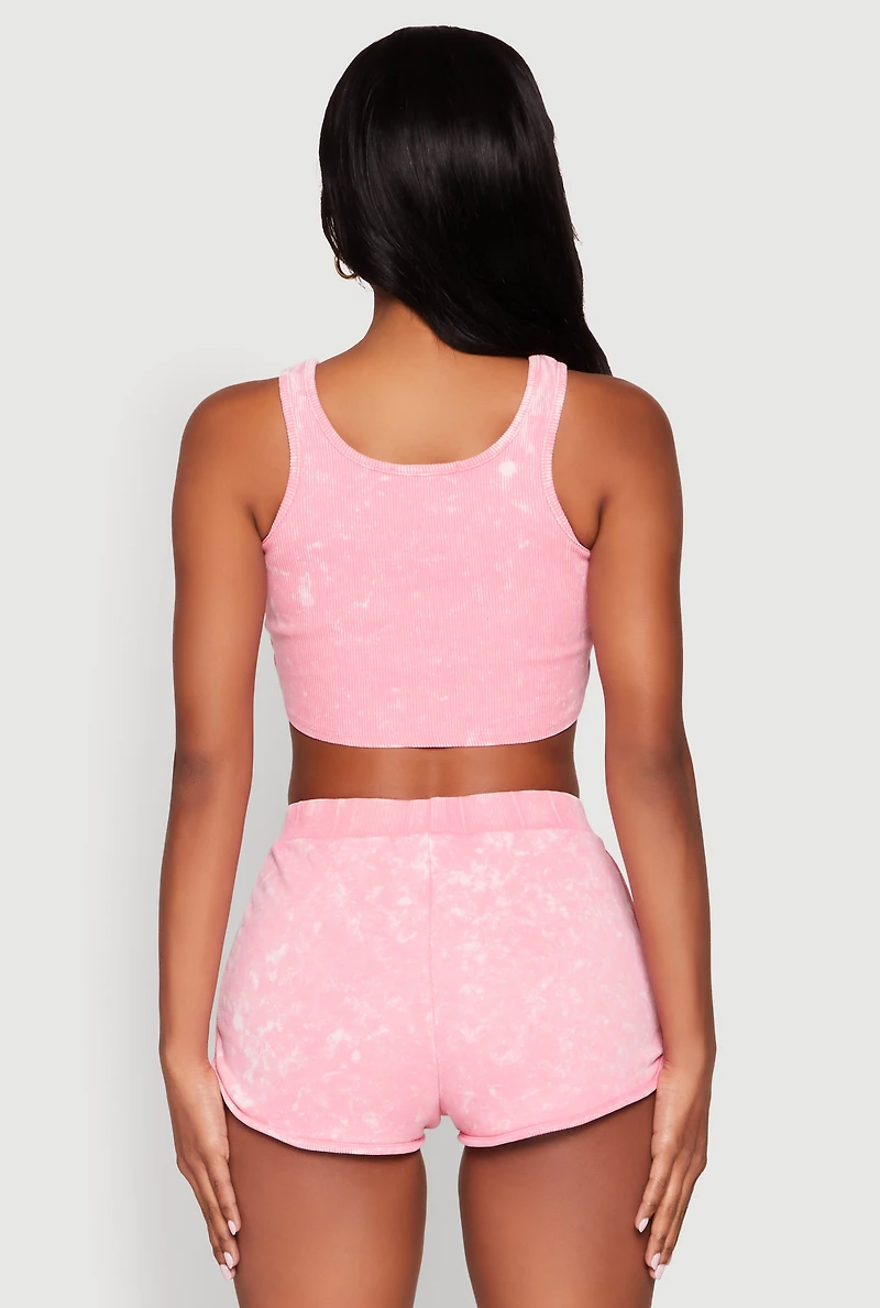 Womens Cropped Mineral Wash Corset Top, Pink,