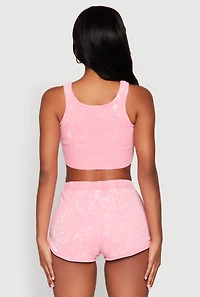 Womens Cropped Mineral Wash Corset Top, Pink,