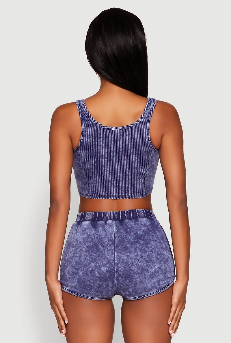 Womens Cropped Mineral Wash Corset Top, Blue, Size L