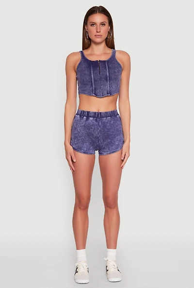 Womens Mineral Wash Dolphin Shorts, Blue, Size S