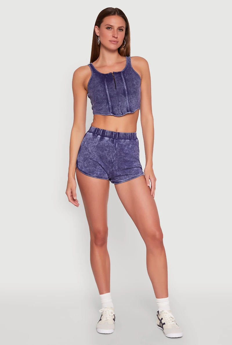 Womens Mineral Wash Dolphin Shorts, Blue, Size S