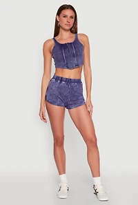 Womens Mineral Wash Dolphin Shorts, Blue, Size S