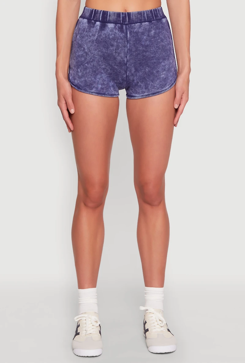 Womens Mineral Wash Dolphin Shorts, Blue, Size S
