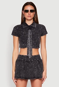 Mineral Wash Crop Top with Necktie
