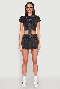 Mineral Wash Crop Top with Necktie