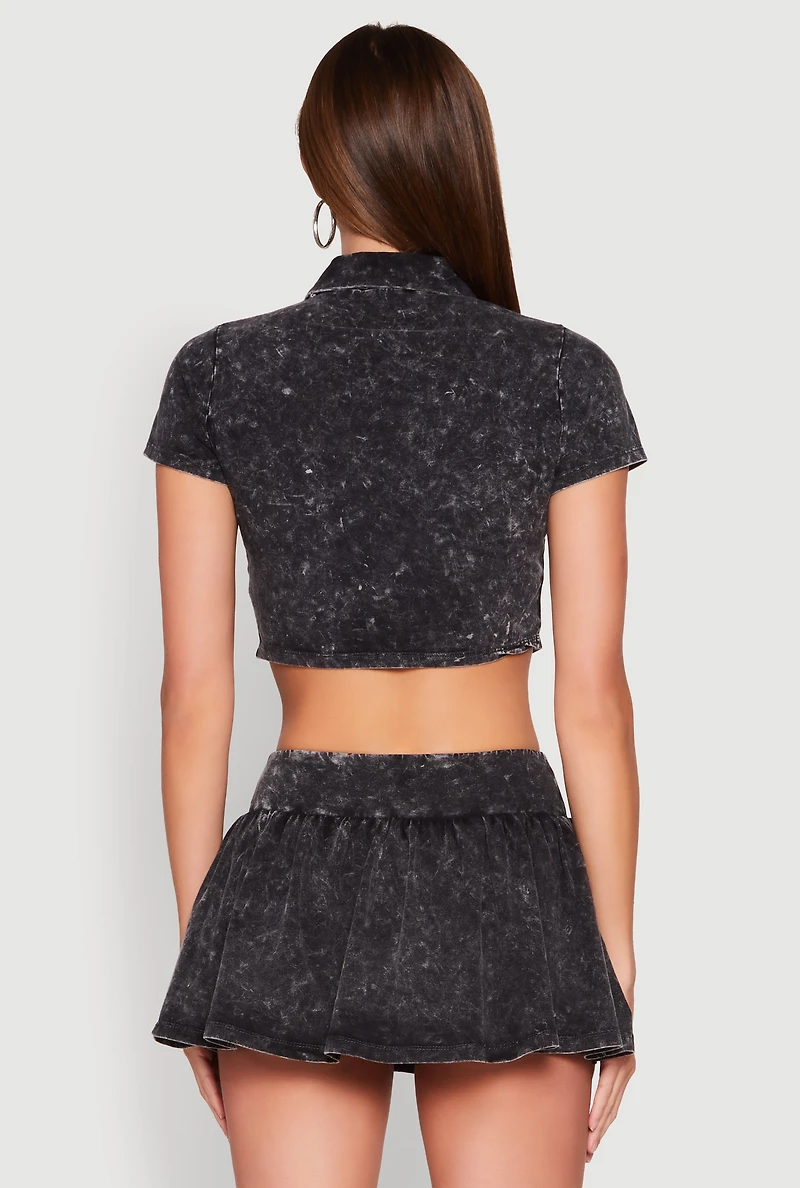 Mineral Wash Crop Top with Necktie