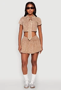 Womens Mineral Wash Crop Top with Necktie, L