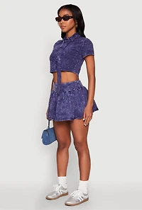 Womens Mineral Wash Crop Top with Necktie, Blue, Size XL