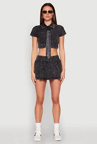 Womens Mineral Wash Ruched Skort, Black, Size S