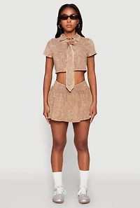 Womens Mineral Wash Ruched Skort, Khaki, Size M