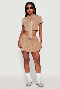 Womens Mineral Wash Ruched Skort, Khaki, Size M
