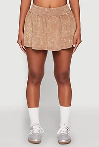 Womens Mineral Wash Ruched Skort, Khaki, Size M