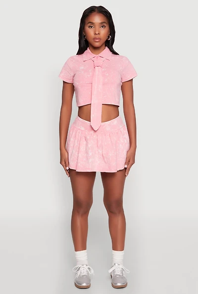 Womens Mineral Wash Ruched Skort, Pink, Size L