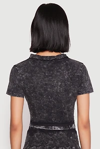 Womens Mineral Wash Tie Front Crop Top, Grey,