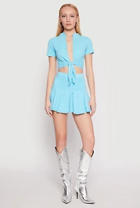 Womens Mineral Wash Tie Front Crop Top,