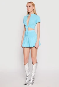 Womens Mineral Wash Tie Front Crop Top,