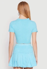 Womens Mineral Wash Tie Front Crop Top, Blue, Size M