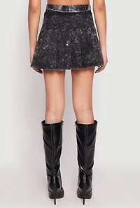 Womens Mineral Wash Mini Pleated Skirt, Black,