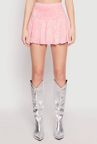 Womens Mineral Wash Mini Pleated Skirt, Pink, Size M