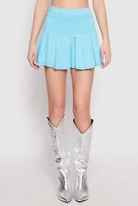 Womens Mineral Wash Mini Pleated Skirt, Blue,