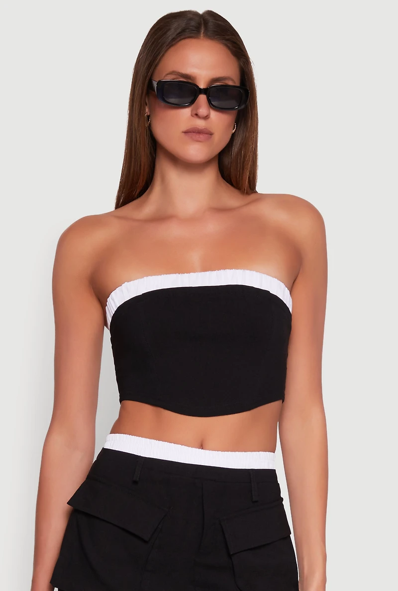 Womens Contrast Trim Zip Back Crop Top,