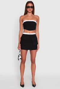 Womens Contrast Trim Zip Back Crop Top, Black, Size S