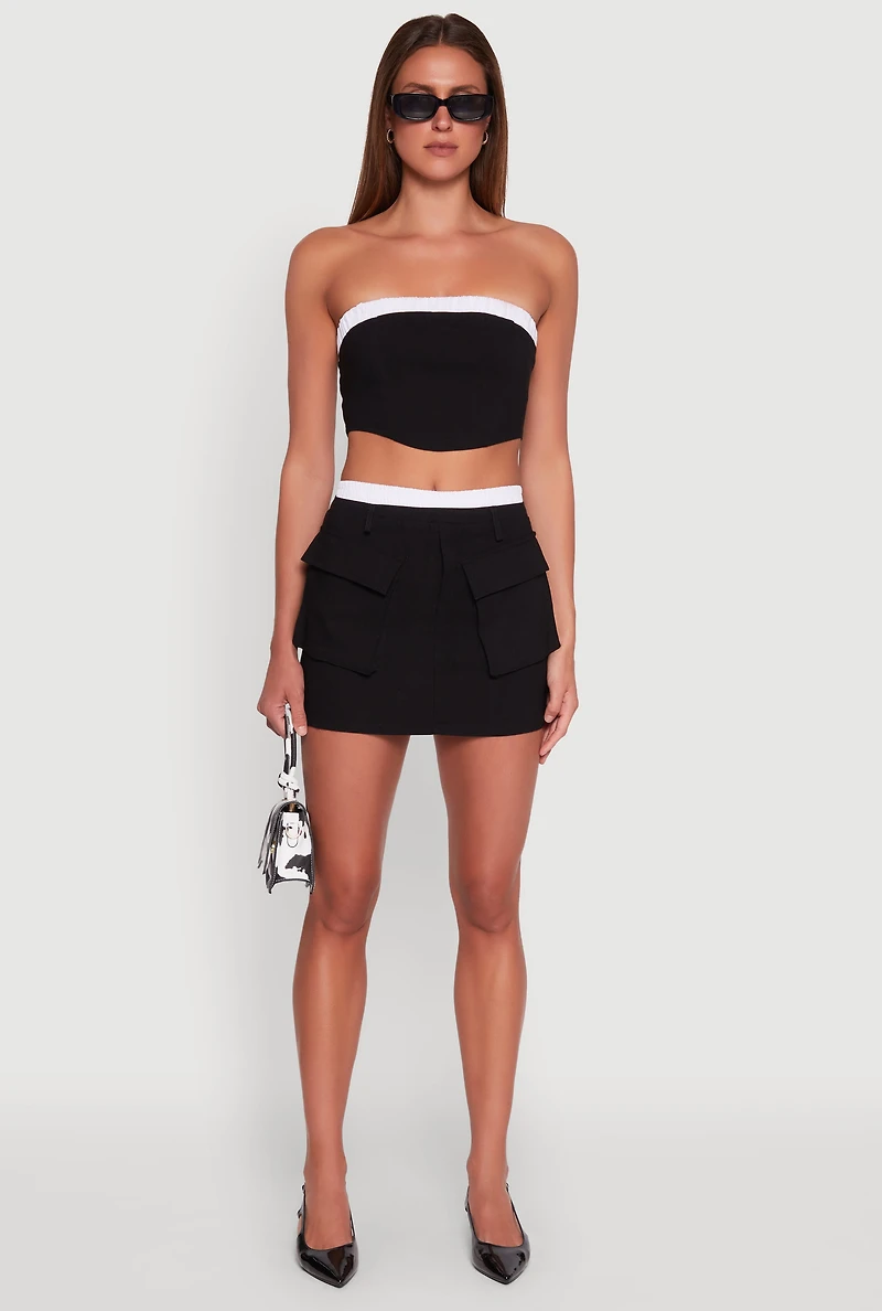 Womens Contrast Trim Zip Back Crop Top, Black, Size L