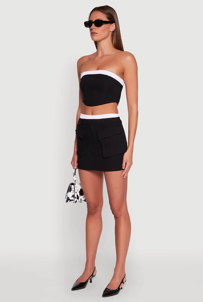 Contrast Trim Zip Back Crop Top