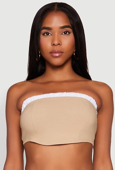 Womens Contrast Trim Zip Back Crop Top,