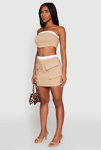 Womens Contrast Trim Zip Back Crop Top, Beige,