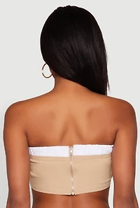 Womens Contrast Trim Zip Back Crop Top, Beige,
