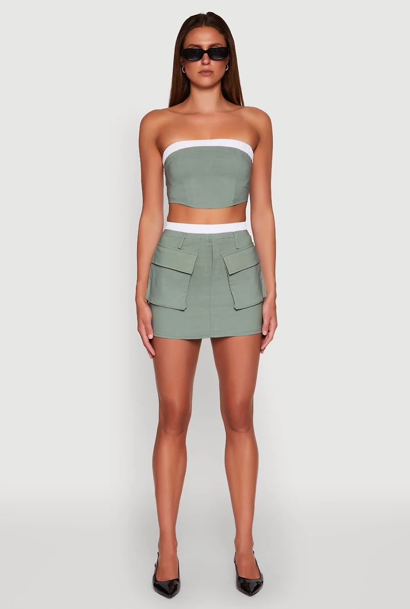 Womens Contrast Trim Zip Back Crop Top, Green,