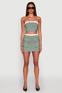 Womens Contrast Trim Zip Back Crop Top, Green,