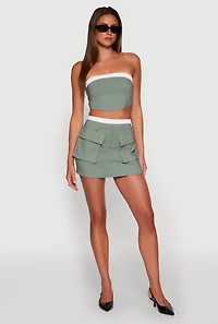 Womens Contrast Trim Zip Back Crop Top, Green,
