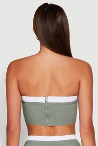Womens Contrast Trim Zip Back Crop Top, Green,