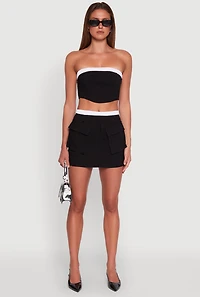 Womens Contrast Waistband Cargo Pocket Skort, Black, Size L
