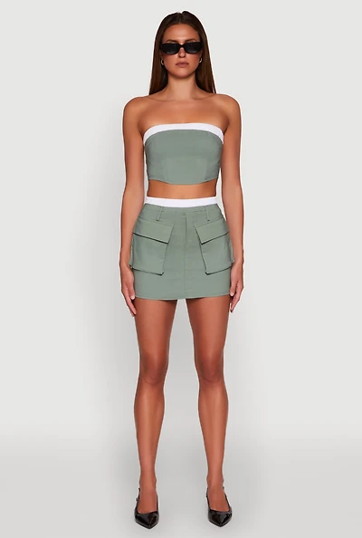 Womens Contrast Waistband Cargo Pocket Skort,