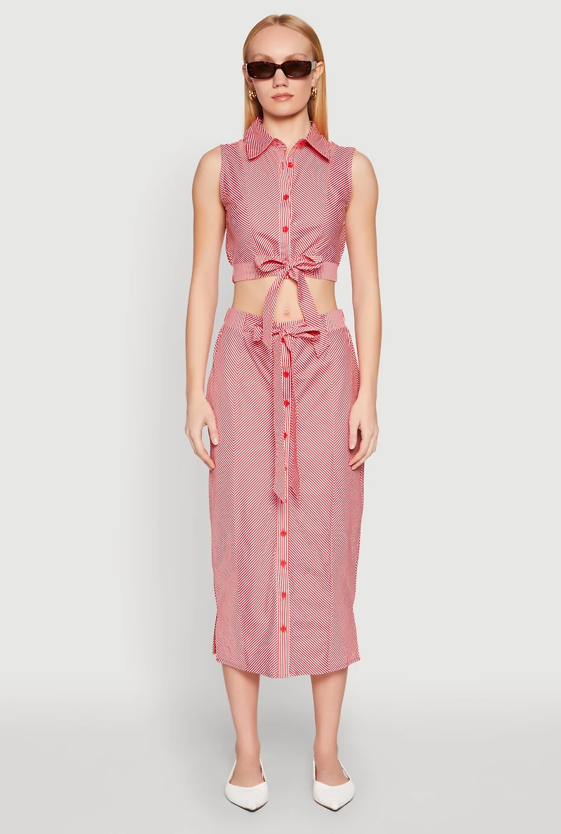 Striped Tie Front Crop Top