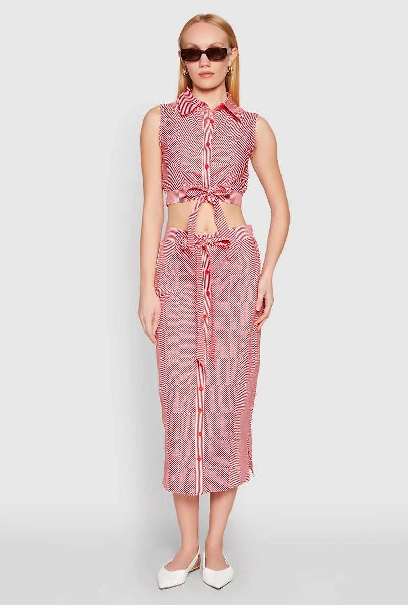 Striped Tie Front Crop Top