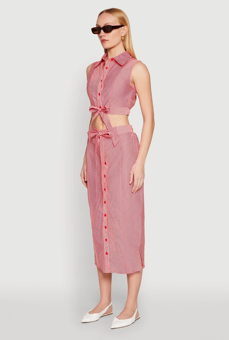 Striped Tie Front Crop Top