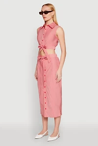 Striped Tie Front Crop Top