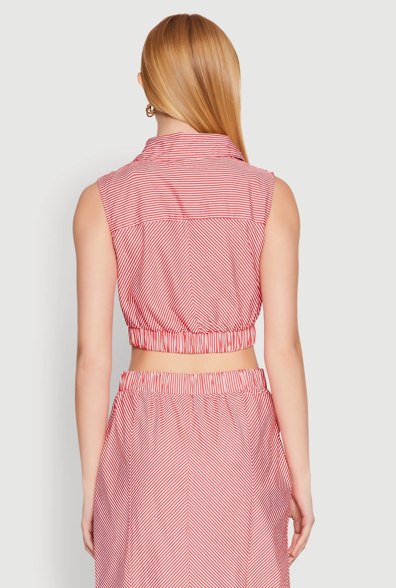 Striped Tie Front Crop Top