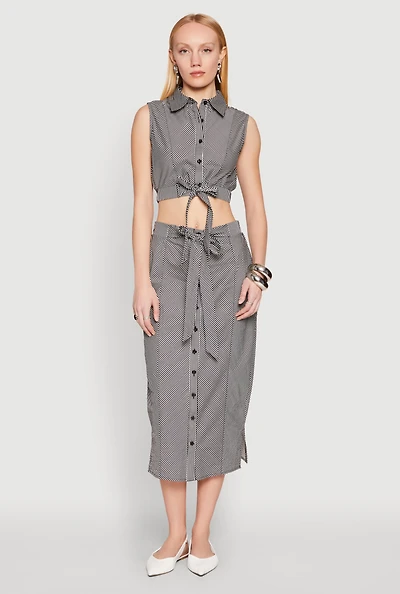 Womens Striped Tie Front Midi Skirt,
